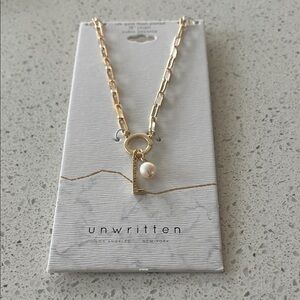 Unwritten Gold Tone Chain Necklace with Pearl Charm NWT